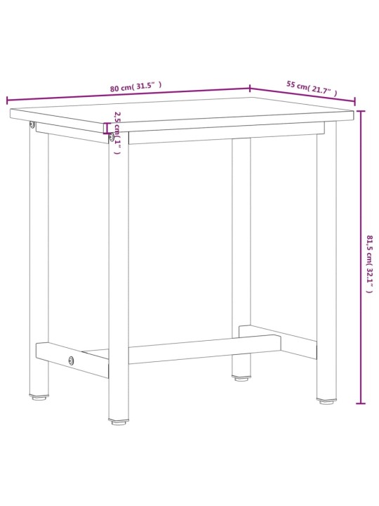 Työpenkki 80x55x81,5 cm täysi pyökki ja metalli