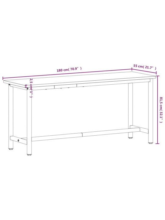 Työpenkki 180x55x81,5 cm täysi pyökki ja metalli