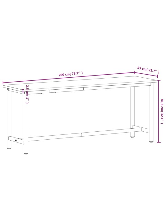 Työpenkki 200x55x81,5 cm täysi pyökki ja metalli