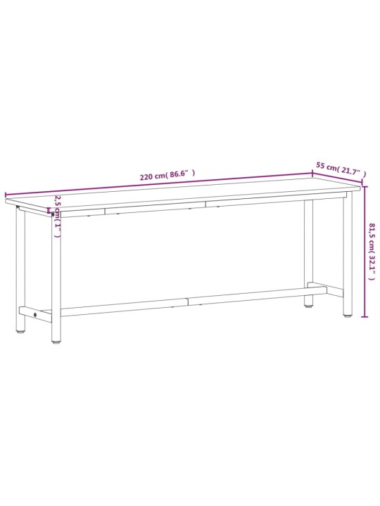 Työpenkki 220x55x81,5 cm täysi pyökki ja metalli