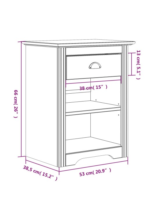 Yöpöytä BODO valkoinen 53x38,5x66 cm täysi mänty