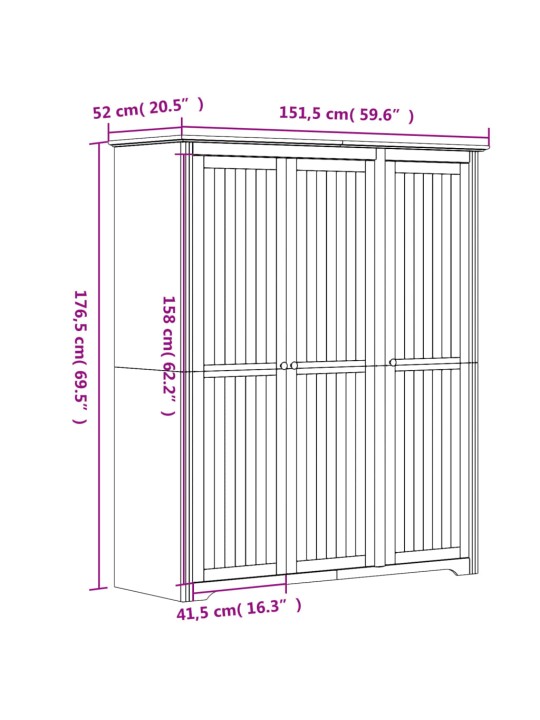 Vaatekaappi BODO valkoinen 151,5x52x176,5 cm täysi mänty