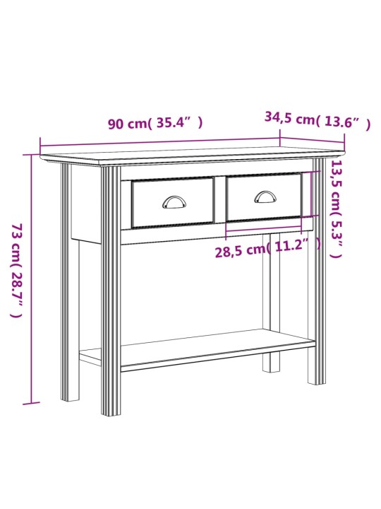 Konsolipöytä BODO ruskea 90x34,5x73 cm täysi mänty