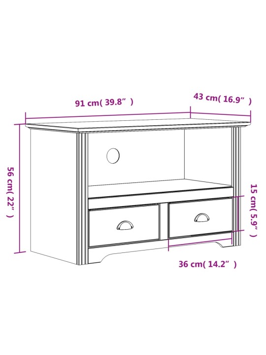 TV-taso 2 laatikolla BODO ruskea 91x43x56 cm täysi mänty