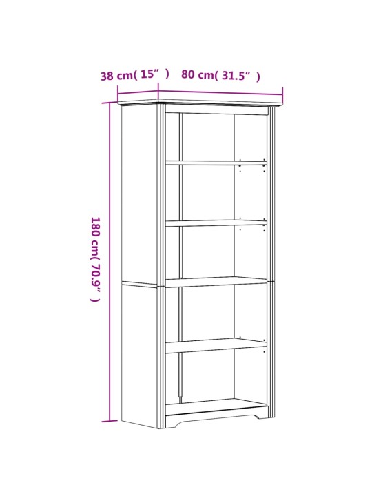 Kirjahylly BODO ruskea 80x38x180 cm täysi mänty 5-kerrosta