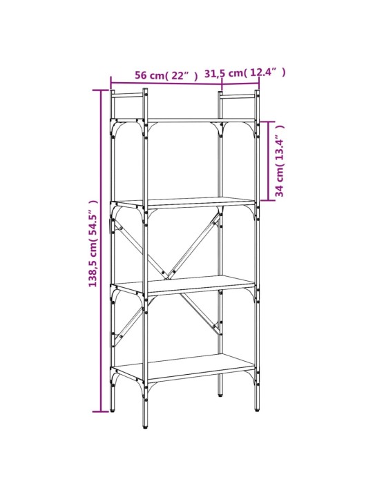 Kirjahylly 4 kerrosta Sonoma-tammi 56x31,5x138,5cm tekninen puu