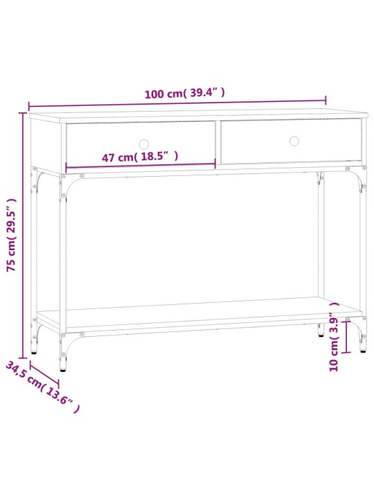 Konsolipöytä harmaa Sonoma 100x34,5x75 cm tekninen puu