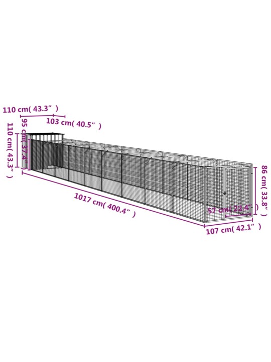 Koirankoppi/ulkotila antrasiit 110x1017x110 cm galvanoitu teräs