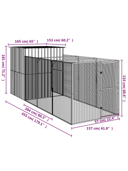 Koirankoppi/ulkotila v.harmaa 165x455x181 cm galvanoitu teräs