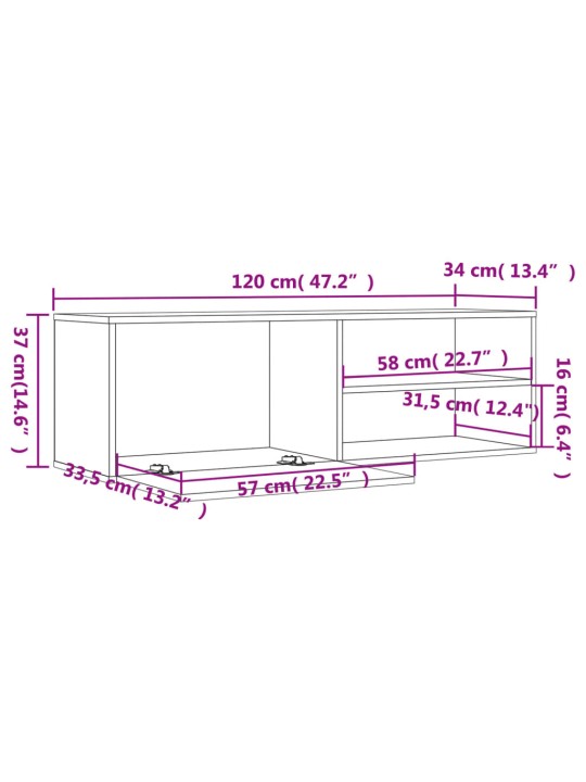 TV-taso harmaa Sonoma 120x34x37 cm lastulevy