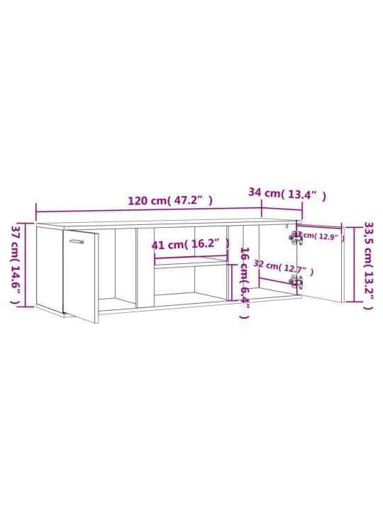 TV-taso ruskea tammi 120x34x37 cm tekninen puu