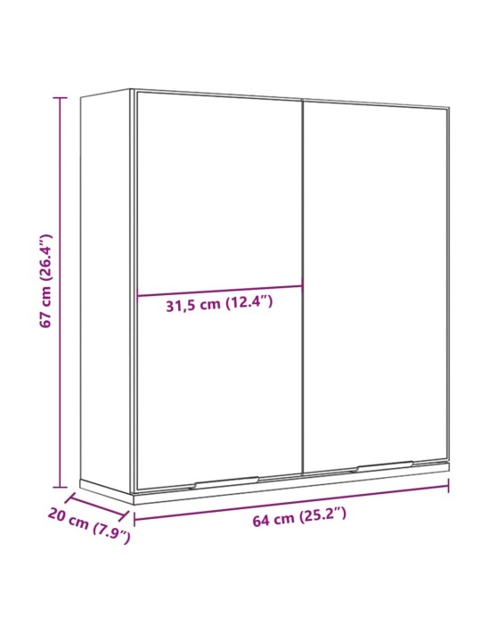 Kylpyhuoneen peilikaappi musta 64x20x67 cm tekninen puu