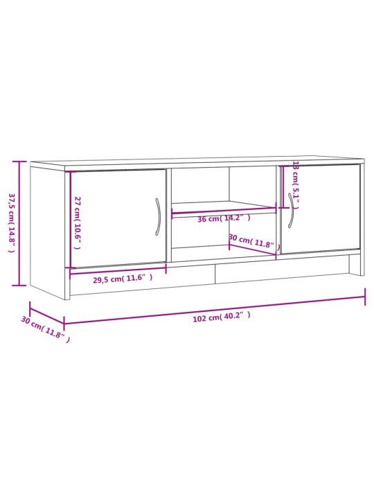 TV-taso betoninharmaa 102x30x37,5 cm tekninen puu