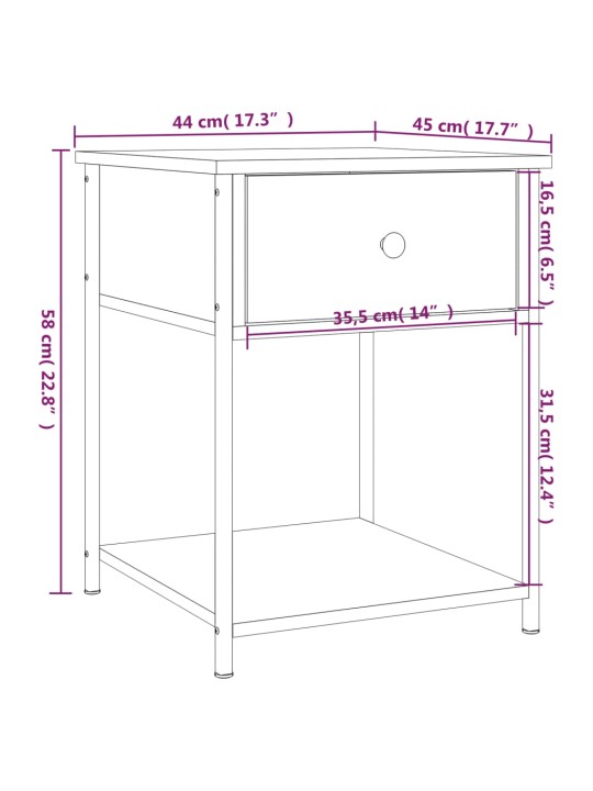 Yöpöydät 2 kpl musta 44x45x58 cm tekninen puu