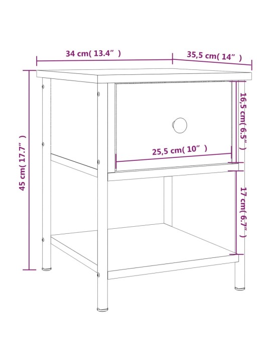 Yöpöydät 2 kpl harmaa sonoma 34x35,5x45 cm tekninen puu