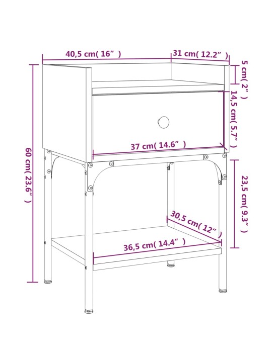 Yöpöydät 2 kpl harmaa Sonoma 40,5x31x60 cm tekninen puu