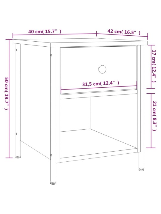 Yöpöydät 2 kpl musta 40x42x50 cm tekninen puu