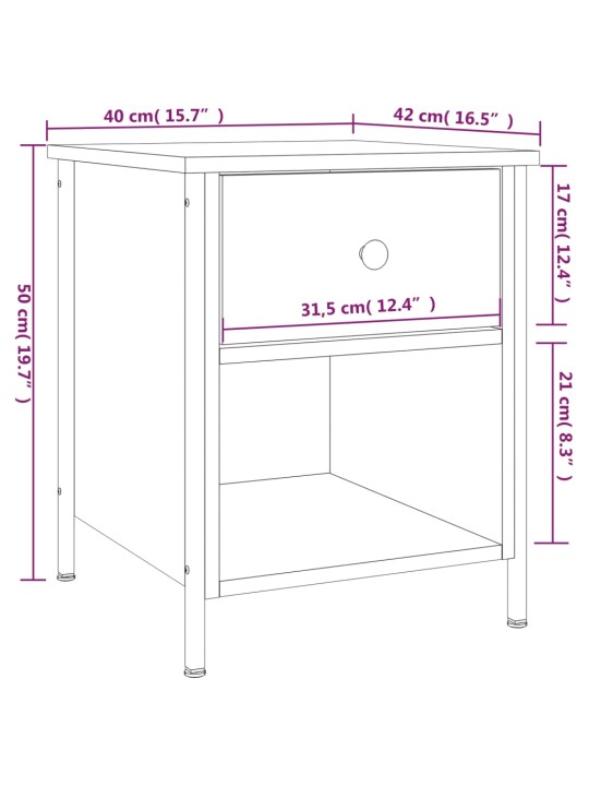 Yöpöydät 2 kpl harmaa Sonoma 40x42x50 cm tekninen puu