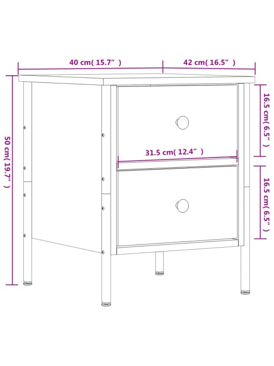 Yöpöydät 2 kpl ruskea tammi 40x42x50 cm tekninen puu