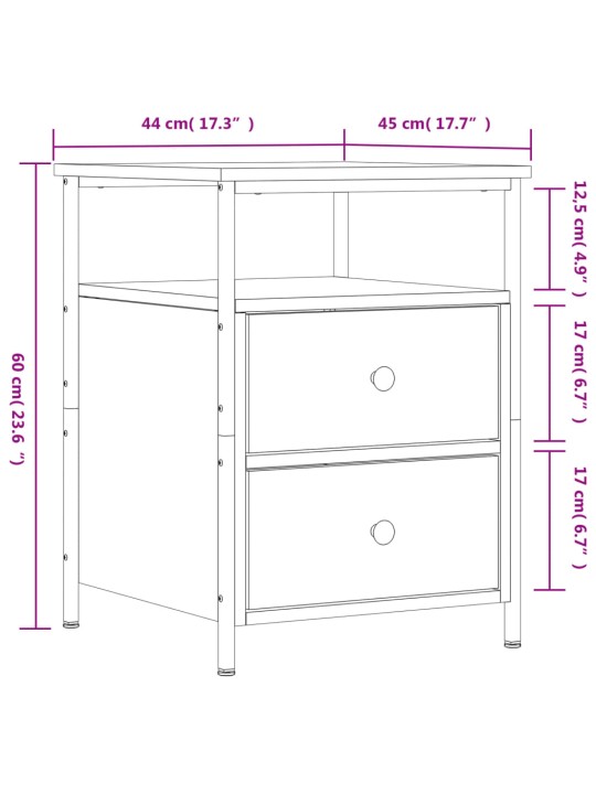 Yöpöydät 2 kpl musta 44x45x60 cm tekninen puu