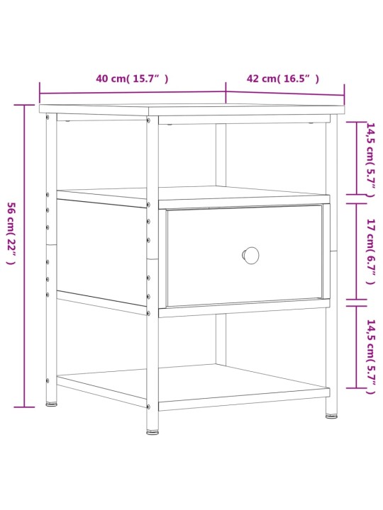 Yöpöydät 2 kpl ruskea tammi 40x42x56 cm tekninen puu