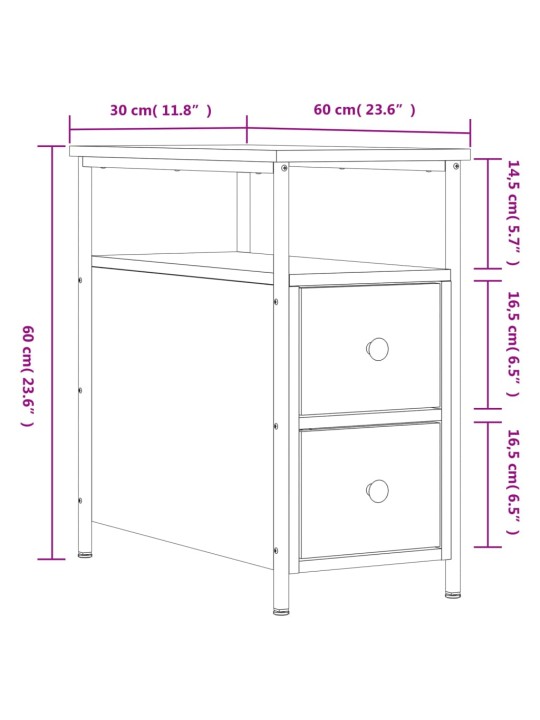 Yöpöydät 2 kpl musta 30x60x60 cm tekninen puu