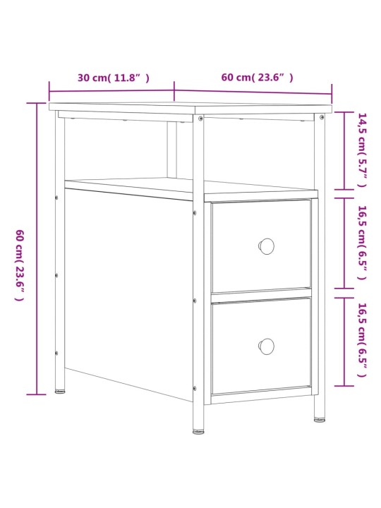 Yöpöydät 2 kpl ruskea tammi 30x60x60 cm tekninen puu