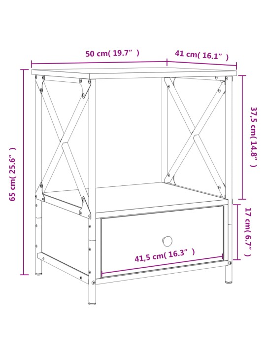 Yöpöydät 2 kpl musta 50x41x65 cm tekninen puu