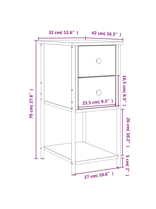 Yöpöydät 2 kpl musta 32x42x70 cm tekninen puu