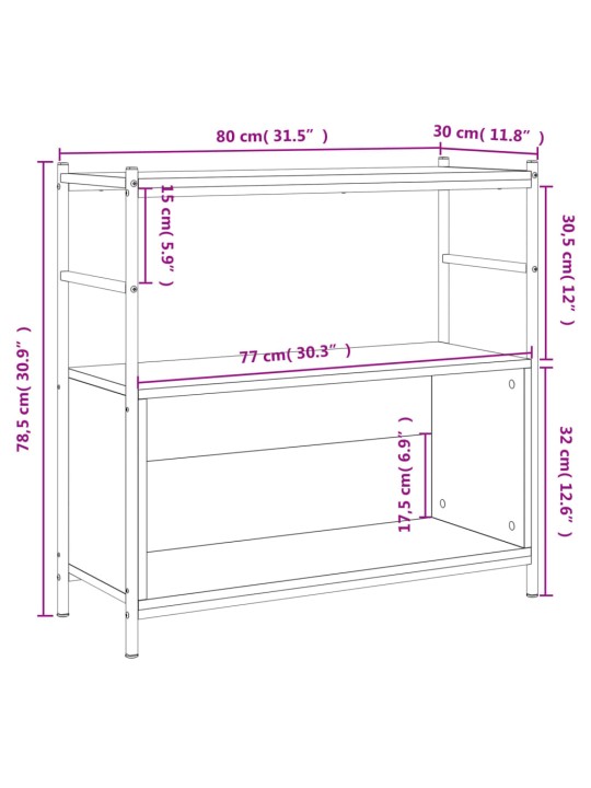 Kirjahylly musta 80x30x78,5 cm tekninen puu ja rauta