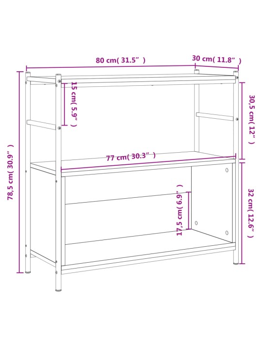 Kirjahylly Sonoma-tammi 80x30x78,5 cm tekninen puu ja rauta