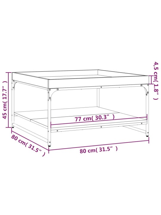 Sohvapöytä musta 80x80x45 cm tekninen puu ja rauta