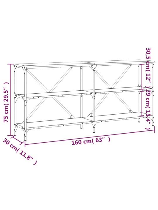 Konsolipöytä ruskea tammi 160x30x75 cm tekninen puu ja rauta