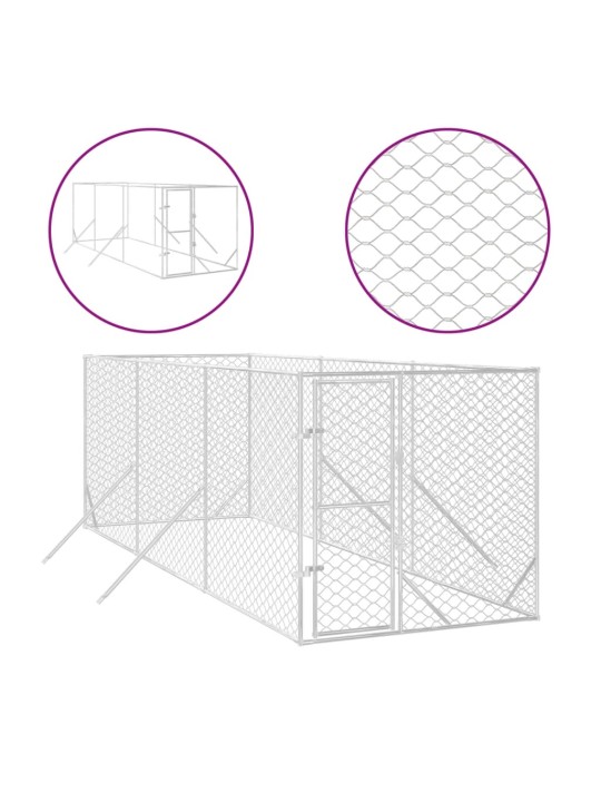 Koiran ulkohäkki hopea 2x6x2 m galvanoitu teräs