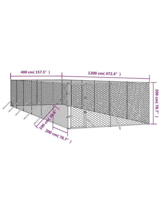 Koiran ulkohäkki hopea 4x12x2 m galvanoitu teräs