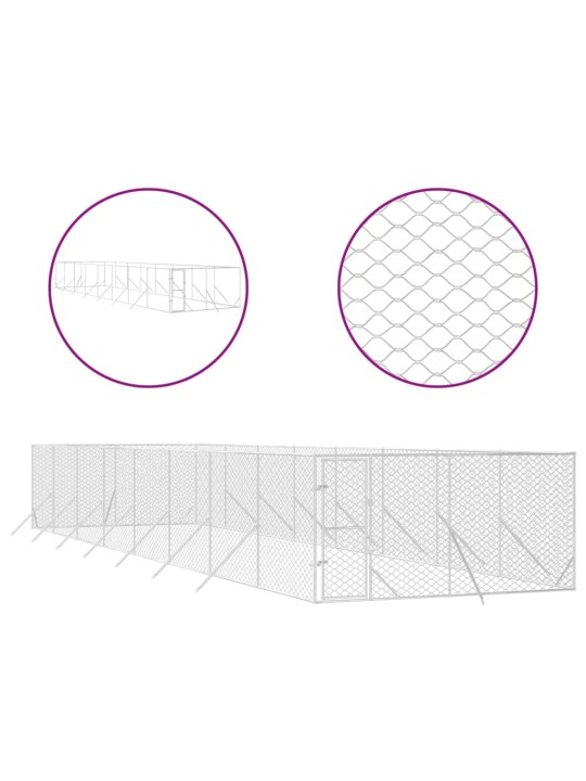Koiran ulkohäkki hopea 4x16x2 m galvanoitu teräs