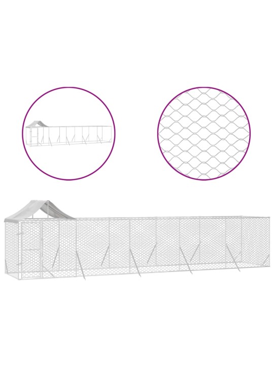 Koiran ulkohäkki katolla hopea 10x2x2,5 m galvanoitu teräs