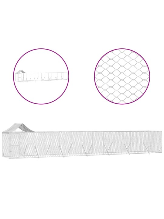 Koiran ulkohäkki katolla hopea 14x2x2,5 m galvanoitu teräs