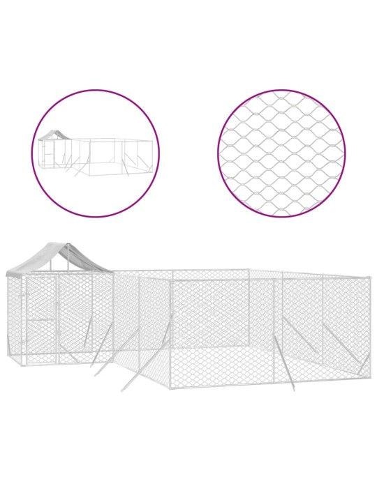 Koiran ulkohäkki katolla hopea 6x6x2,5 m galvanoitu teräs