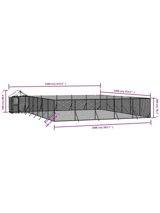 Koiran ulkohäkki katolla hopea 12x12x2,5 m galvanoitu teräs