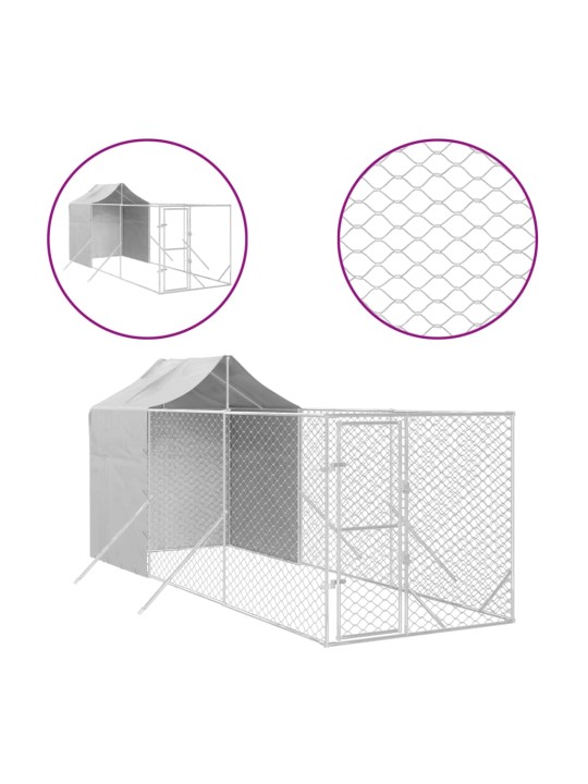 Koiran ulkohäkki katolla hopea 2x6x2,5 m galvanoitu teräs