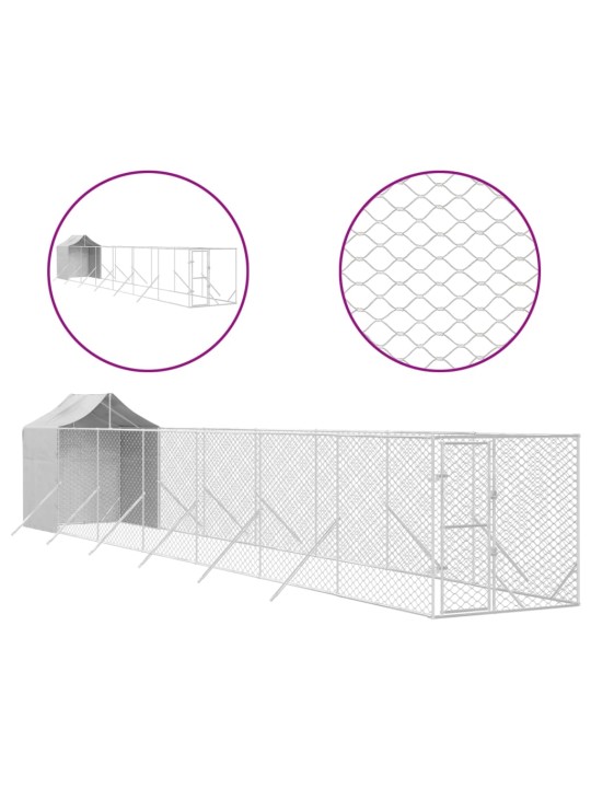 Koiran ulkohäkki katolla hopea 2x14x2,5 m galvanoitu teräs