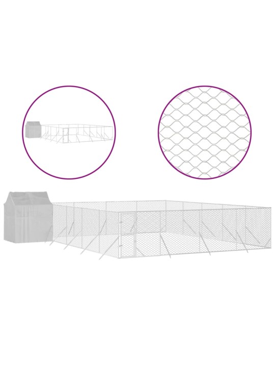 Koiran ulkohäkki katolla hopea 10x10x2,5 m galvanoitu teräs