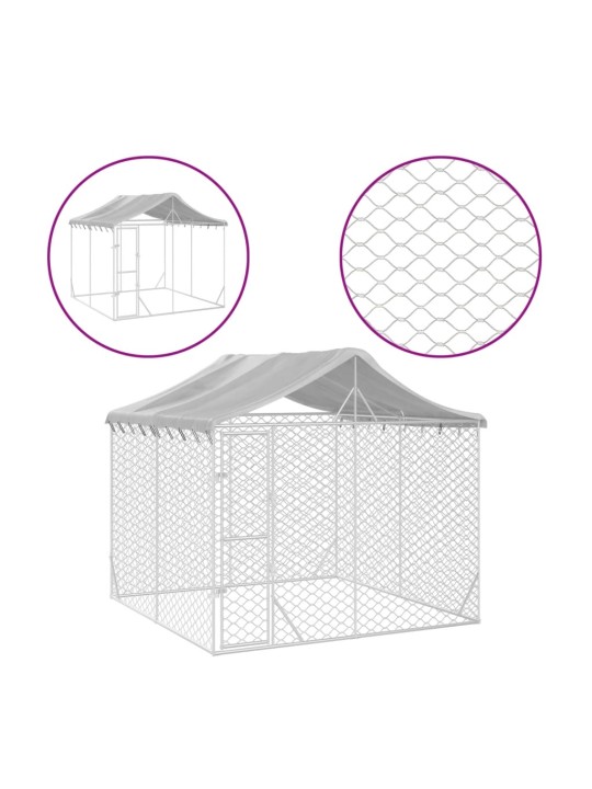 Koiran ulkohäkki katolla hopea 3x3x2,5 m galvanoitu teräs
