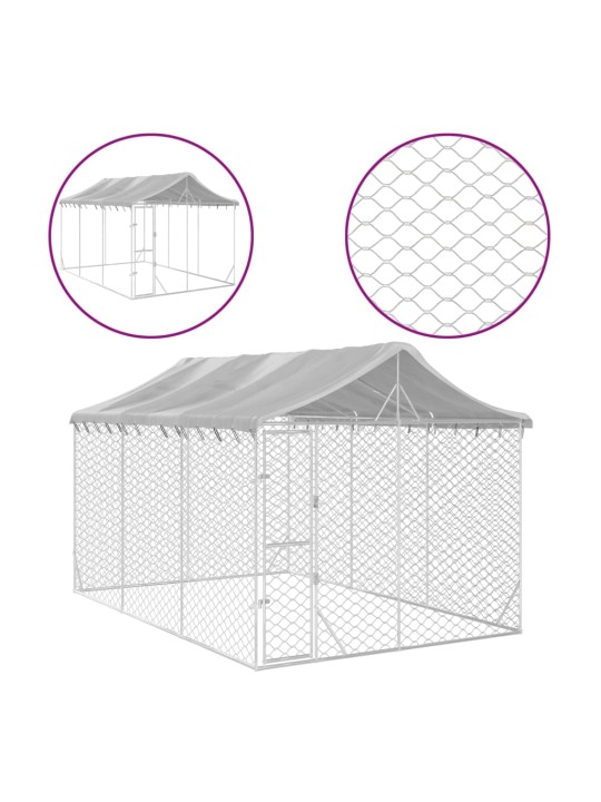 Koiran ulkohäkki katolla hopea 3x4,5x2,5 m galvanoitu teräs