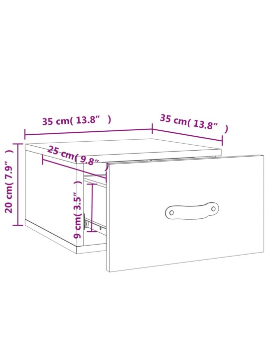 Seinäkiinnitettävä yöpöytä ruskea tammi 35x35x20 cm