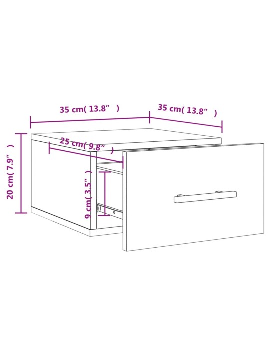 Seinäkiinnitettävä yöpöytä ruskea tammi 35x35x20 cm