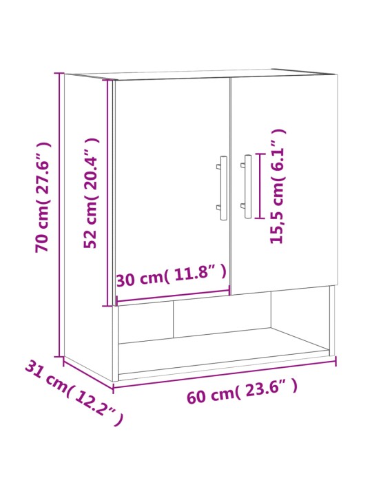 Seinäkaappi betoninharmaa 60x31x70 cm tekninen puu