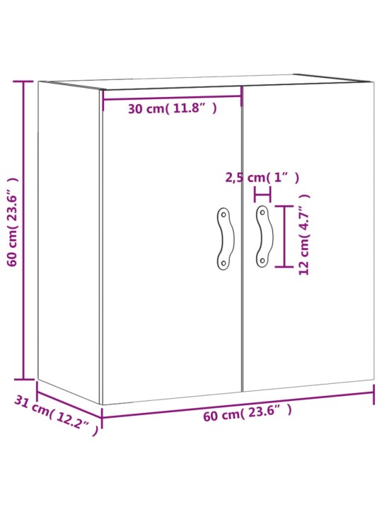 Seinäkaappi betoninharmaa 60x31x60 cm tekninen puu