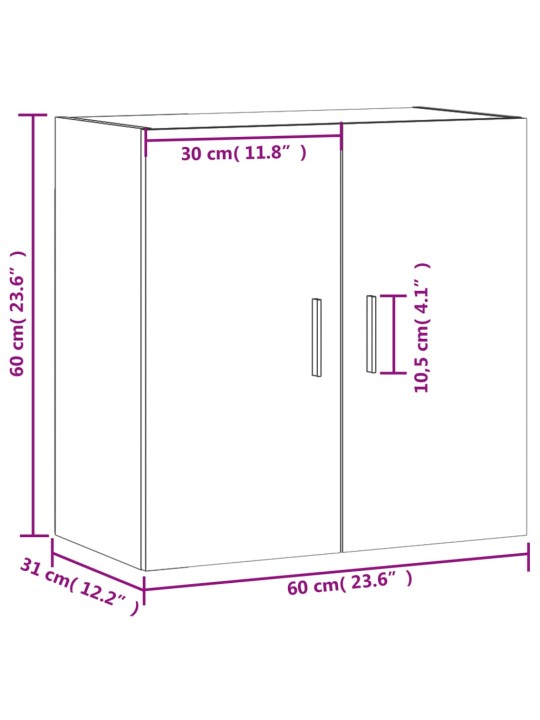 Seinäkaappi betoninharmaa 60x31x60 cm tekninen puu